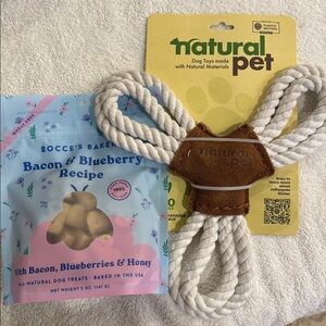 Natural Pet eco friendly rope dog toy and Bocce’s Bakery all-natural dog treats